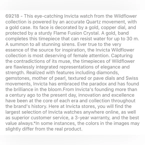 Invicta Wildflower 69218 Gold Bracelet Watch Round Gold Face & Dive Impact Case - Picture 5 of 6